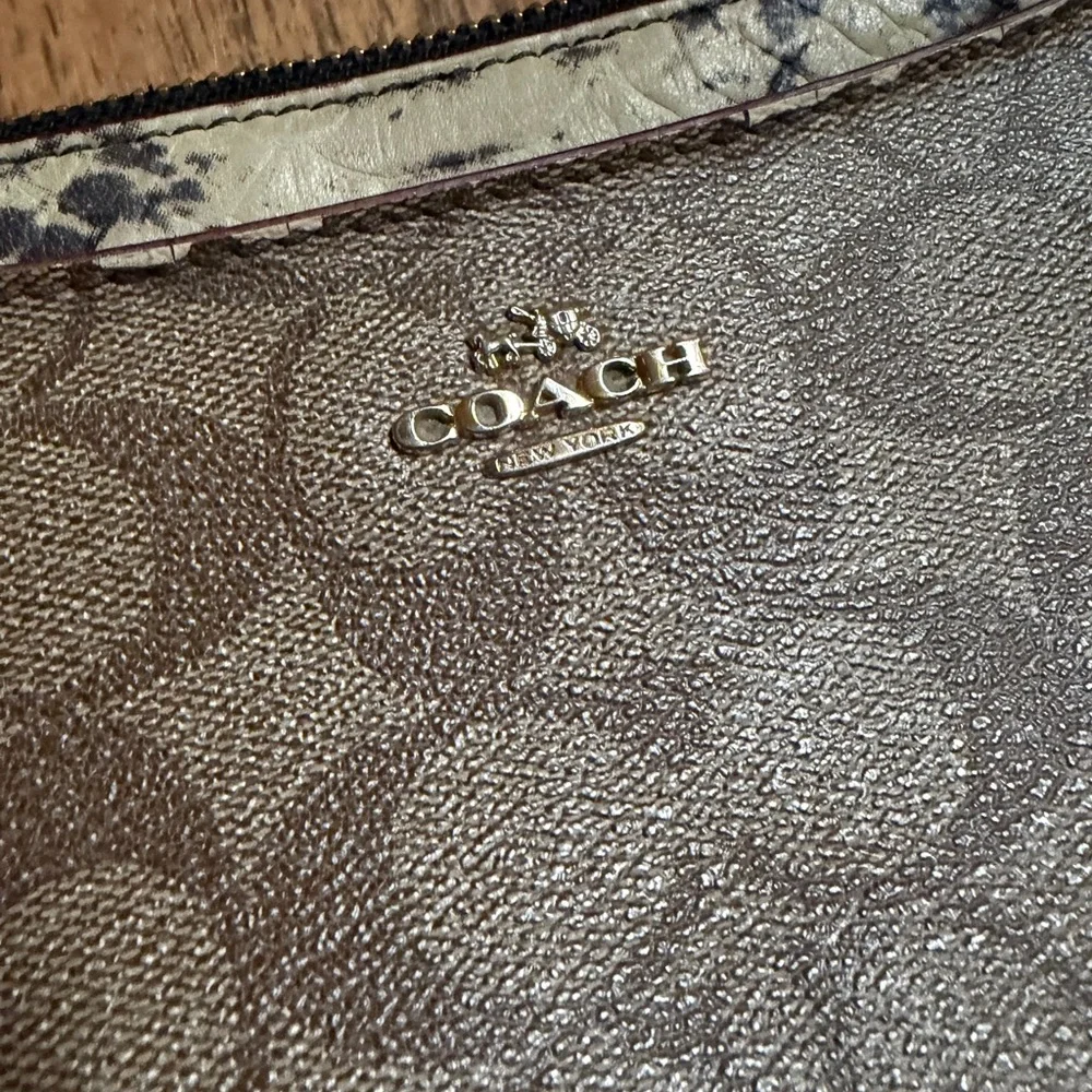 Coach Signature Beige and Black Wristlet